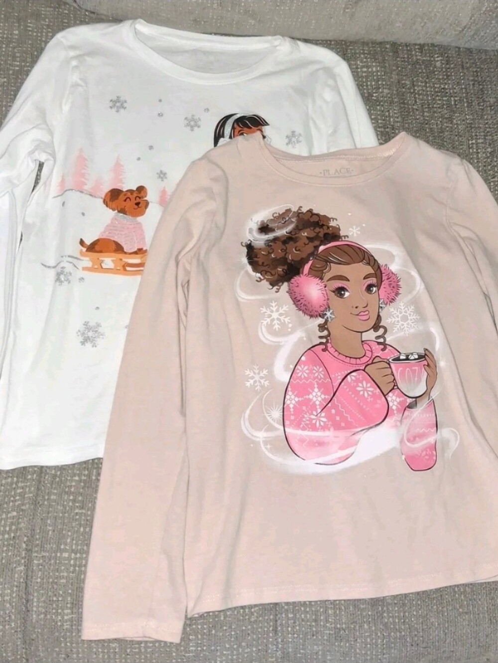 2 Girls Long Sleeve Graphic Tees Bundle